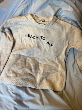 Madewell Cream Crewneck Sweater with Black Embroidery